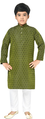 Brofun Boys Festive & Party Kurta and Pyjama Set(Green Pack of 1)