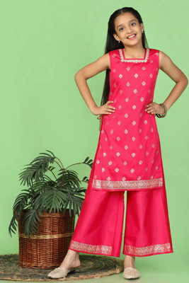 Fashion Dream Girls Festive & Party Kurta and Trouser Set(Red Pack of 1)