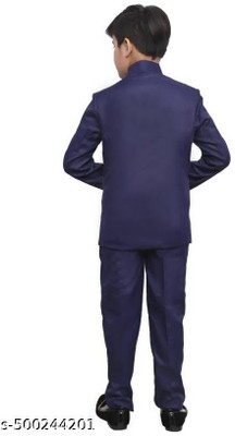 Aashvi garments Boys Festive & Party, Wedding Blazer and Pant Set(Dark Blue Pack of 1)