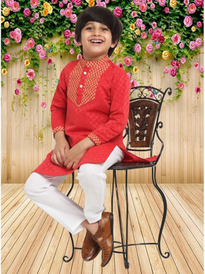 CENSAL Boys Festive & Party Kurta and Pyjama Set(Red Pack of 1)