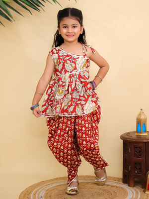 Tasrika Girls Festive & Party Dhoti & Kurta Set(Brown Pack of 1)