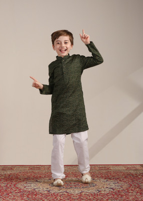 MANYAVAR Boys Festive & Party Kurta and Pyjama Set(Green Pack of 1)