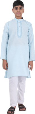 Narrow Margin Boys Festive & Party Kurta and Pyjama Set(Light Blue Pack of 1)