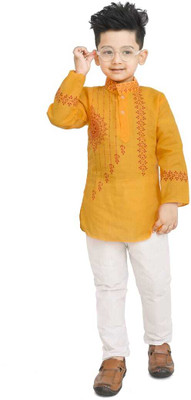 UPTREND VESTURE Boys Festive & Party Kurta and Pyjama Set(Yellow Pack of 1)
