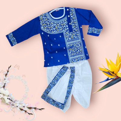 THE LALCOLLECTION KIDSWEAR Baby Boys Festive & Party Dhoti & Kurta Set(Blue Pack of 1)