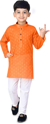 AZAL COLLECTIONS Boys Festive & Party Kurta and Pyjama Set(Orange Pack of 1)