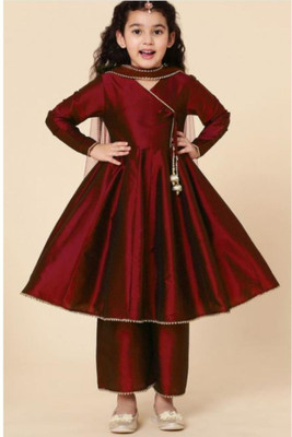 A.T.U.N. Girls Festive & Party Kurta and Palazzo Set(Maroon Pack of 1)