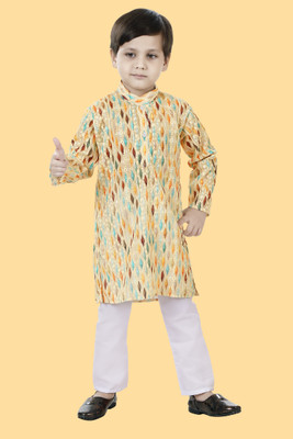VISHESTA Boys Festive & Party Kurta and Pyjama Set(Beige Pack of 1)