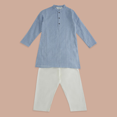 Indus Route by Pantaloons Boys Casual Kurta and Pyjama Set(Blue Pack of 1)
