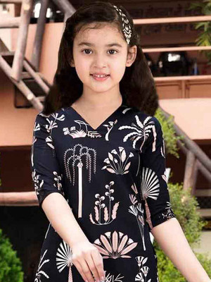 Vetrokart Girls Casual Dupatta and Pyjama Set(Black Pack of 1)