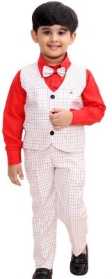 vayu collection Boys Wedding Shirt, Waistcoat and Pant Set(Red Pack of 1)