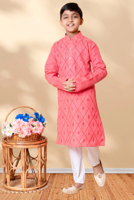 NFC CREATION Boys Festive & Party, Wedding Kurta and Pyjama Set(Orange Pack of 1)