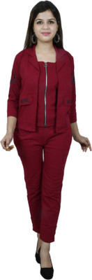4All Girls Casual Blazer and Pant Set(Maroon Pack of 1)