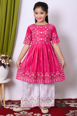 MPRIMEFASHION Girls Festive & Party Kurta and Pyjama Set(Pink Pack of 1)