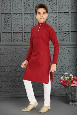 VALAKI Boys Festive & Party Kurta and Pyjama Set(Maroon Pack of 1)