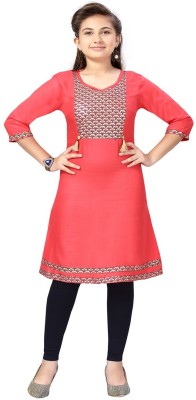 MUHURATAM Girls Printed A-line Kurta(Red)