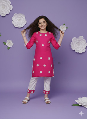 FLEXAA Girls Festive & Party, Casual, Formal, Wedding Kurta and Trouser Set(Pink Pack of 1)