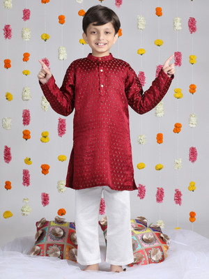 CUTIEKINS Boys Festive & Party Kurta and Pyjama Set(Maroon Pack of 1)