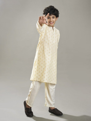 Bittu By Bhama Boys Festive & Party Kurta and Pyjama Set(Yellow Pack of 1)