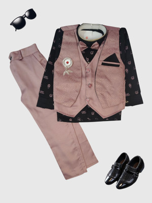 Kavya Creations Boys Festive & Party, Wedding Shirt, Waistcoat and Pant Set(Pink Pack of 1)