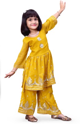 satyamfab Baby Girls Festive & Party Kurta and Palazzo Set(Yellow Pack of 1)