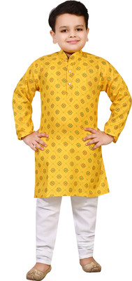 Arshia Fashions Boys Festive & Party Kurta and Pyjama Set(Yellow Pack of 1)