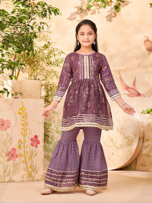 Aarika Girls Festive & Party Salwar and Kurta Set(Purple Pack of 1)