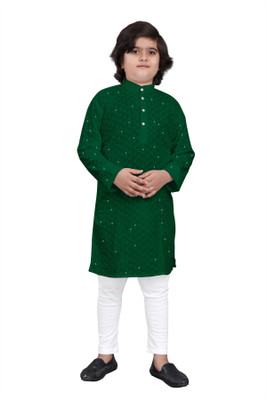 DIAMOND CLUSTER Boys Wedding Kurta and Pyjama Set(Green Pack of 1)