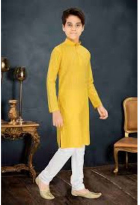 VDC CREATIONS Baby Boys Festive & Party Kurta and Pyjama Set(Yellow Pack of 1)