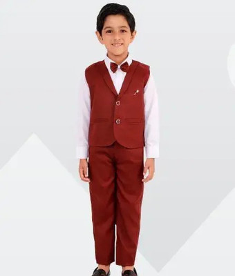 SAURAHANCHAL TRADERS Boys Festive & Party Shirt, Waistcoat and Pant Set(Red Pack of 1)