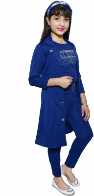 Oliaz Girls Casual Ethnic Jacket, Kurta and Legging Set(Dark Blue Pack of 1)