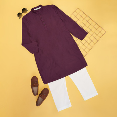 Indus Route by Pantaloons Boys Festive & Party Kurta and Pyjama Set(Purple Pack of 2)