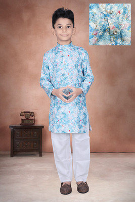 Baba Boys Festive & Party Kurta and Pyjama Set(Blue Pack of 1)