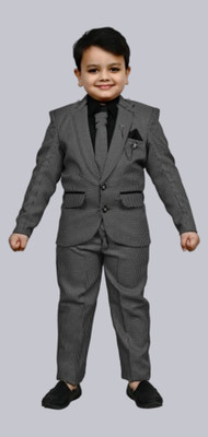 Aashvi garments Boys Festive & Party, Wedding Blazer, Shirt and Trouser Set(Grey Pack of 1)