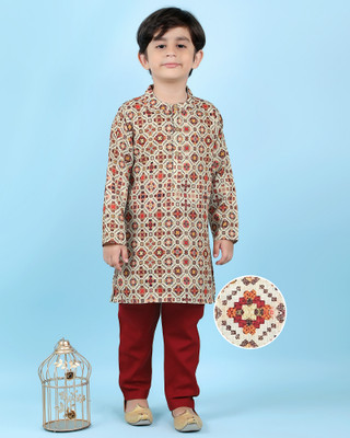 Tasrika Boys Festive & Party Kurta and Pyjama Set(Maroon Pack of 2)