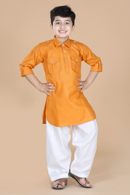 AJ Dezines Boys Festive & Party Kurta and Pyjama Set(Orange Pack of 1)