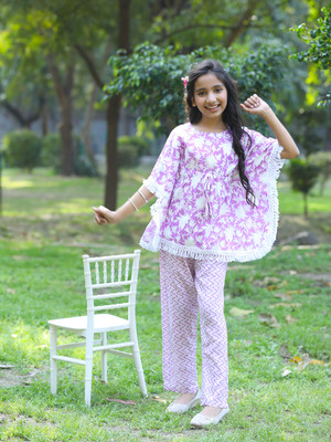 CUTIEKINS Girls Casual Kurta and Palazzo Set(Purple Pack of 1)