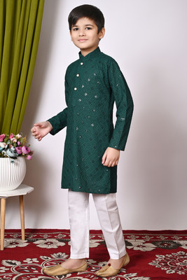 Take Style Boys Festive & Party, Wedding Kurta and Pyjama Set(Dark Green Pack of 1)