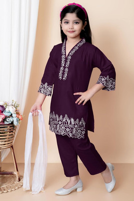Sopriya Girls Festive & Party Kurta and Palazzo Set(Maroon Pack of 1)