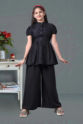 JK Creation Girls Festive & Party Kurta and Palazzo Set(Black Pack of 1)