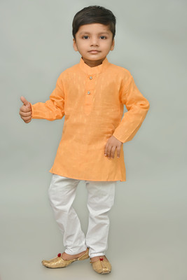 IKONIC FASHION Boys Festive & Party Kurta and Pyjama Set(Orange Pack of 1)