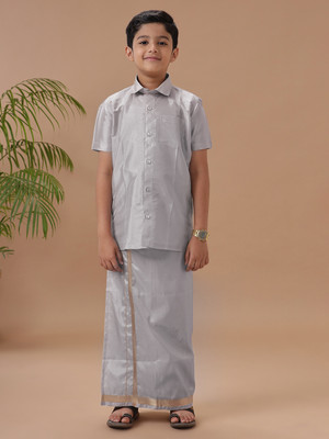 Ramraj Cotton Boys Festive & Party Shirt & Dhoti Set(Grey Pack of 2)