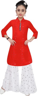 TryZone Girls Festive & Party Kurta and Palazzo Set(Red Pack of 1)