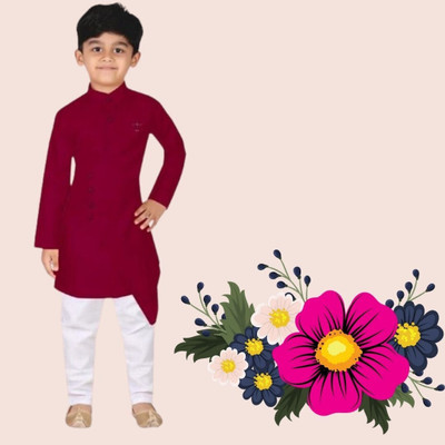 VDC CREATIONS Baby Boys Festive & Party Kurta and Pyjama Set(Maroon Pack of 1)