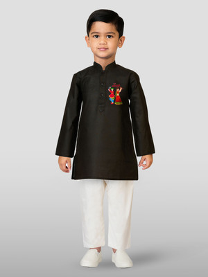 jbn CREATION Baby Boys Casual Kurta and Pyjama Set(Black Pack of 1)
