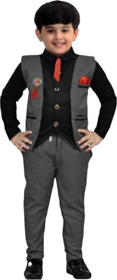 Paryushnam Boys Festive & Party, Wedding, Formal Shirt, Waistcoat and Pant Set(Black Pack of 1)