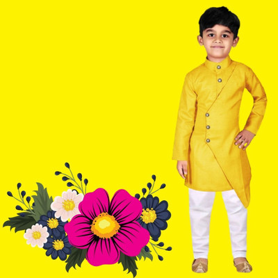 V FASHION HUB Baby Boys Festive & Party Kurta and Pyjama Set(Yellow Pack of 1)