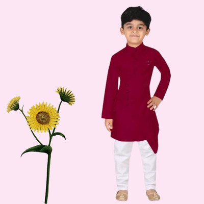 VDC CREATIONS Baby Boys Festive & Party Kurta and Pyjama Set(Maroon Pack of 1)