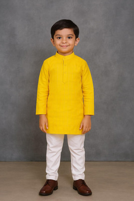 Eliq Boys Festive & Party Kurta and Pyjama Set(Gold Pack of 1)