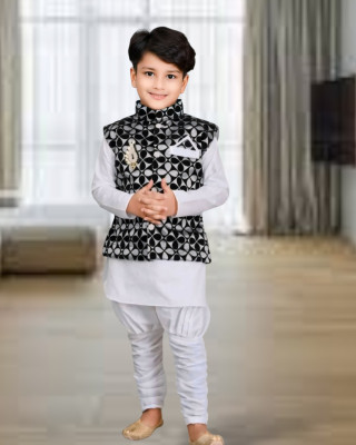 DMTZ Boys Festive & Party Kurta and Pyjama Set(Black Pack of 1)